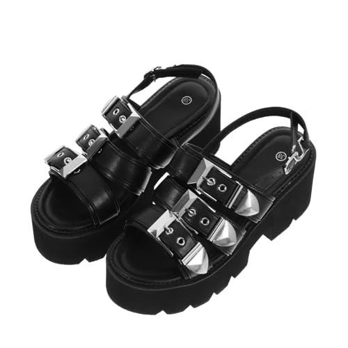 MOBUTOFU Damen Sandalen mit Plateauabsatz Rutschfeste Sohle Offene Zehen Freizeit Schuhe für Sommer Chic und Schwarz von MOBUTOFU