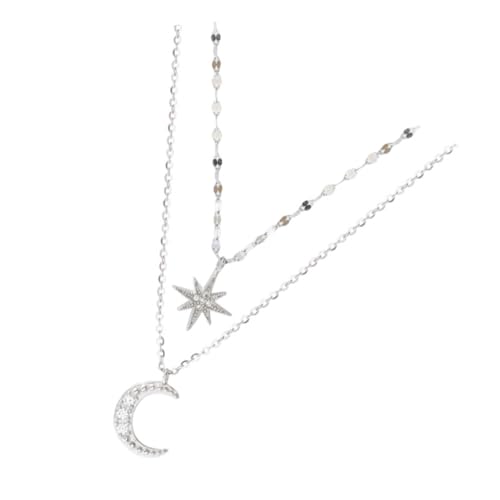 MOBUTOFU Damen Silber Choker Halskette mit Doppelter Schicht und Funkelnden Stern Mond Charms Eleganter Schmuck für Besondere Anlässe und Tägliches Tragen von MOBUTOFU