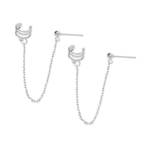 MOBUTOFU Dangle Chain Ohrclips Echtem Silber für Damen Modisches Schmuck Accessoire für Partys Hochzeiten und Besondere Anlässe Elegantes Design mit und Stil von MOBUTOFU