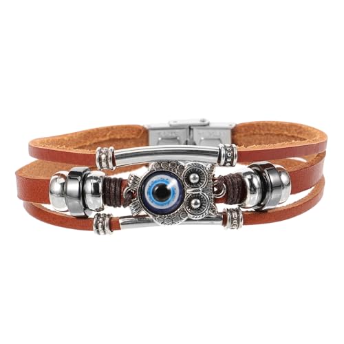 MOBUTOFU Einstellbares Männer Armband mit Mehrlagigem Webdesign Böser Auge und Eulen Echtes Rindsleder Trendiges Schmuckstück für Alltag und Besondere Anlässe von MOBUTOFU
