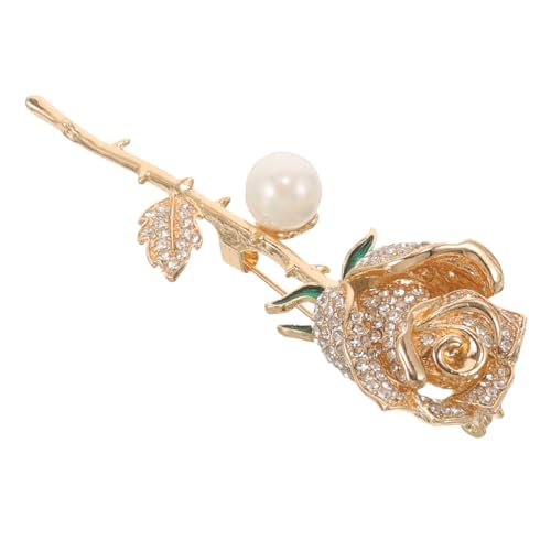 MOBUTOFU Elegante Goldene Rosenbrosche mit Perlen Filigraner Damen anstecknadel Modisches Blumen Schmuckaccessoire für Party Hochzeit und Festliche Anlässe von MOBUTOFU