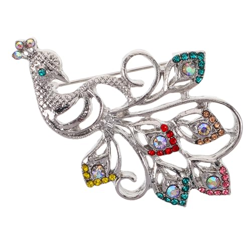 MOBUTOFU Elegante Pfauen Brosche mit funkelndem Strass Sicherer Verschluss Kreatives Tiermotiv Vielseitig für Damen Passt zu Schals Kleidern und Strickjacken Modischer Anstecker für von MOBUTOFU