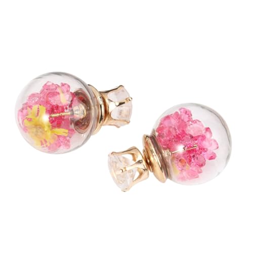 MOBUTOFU Glaskugel Ohrstecker mit Getrockneten Blumen Doppelseitiges Design Modischer Ohrschmuck für Damen Eleganter Ohrschmuck für Party Weihnachten und Alltag Rosa Glaskugel ohrringe von MOBUTOFU