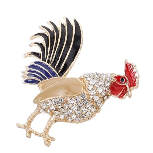 MOBUTOFU Goldfarbene Hahn Brosche für Damen Lustige Anstecknadel für Kleidung Modisches Accessoire für Kleider Schals und Mäntel Glänzende Strassverzierung Vielseitig Einsetzbar von MOBUTOFU