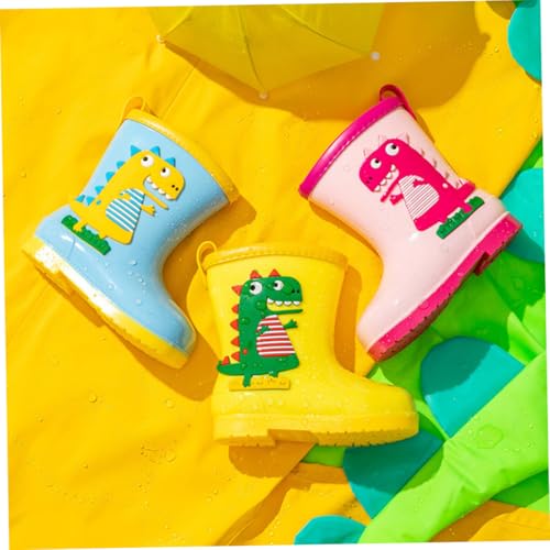 MOBUTOFU Gummistiefel Dinosaurier PVC Regenstiefel Rutschfest Robust Wasserfest Jungen Mädchen Innensohle Cartoon Muster Mittelhoch Langlebig für Nasse Tage von MOBUTOFU