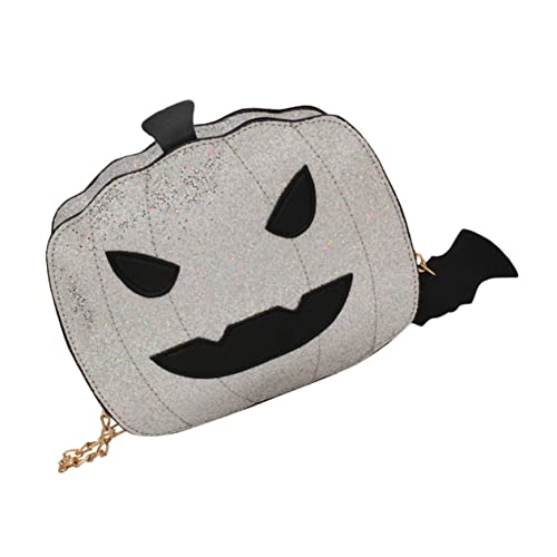 MOBUTOFU Halloween Damen Pailletten Kettentasche Silber Einzigartige Crossbody Umhängetasche mit Reißverschluss PU und Baumwollfutter Robuste Schultertasche für Kosmetik und Alltag Süßer von MOBUTOFU