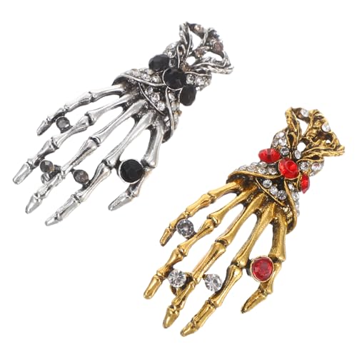 MOBUTOFU Halloween Skelett-hand Brosche Langlebige Legierung Funkelnde Totenkopf-anstecker Zufällige Farben für Halloween Party Kostümzubehör und Tanzveranstaltungen von MOBUTOFU