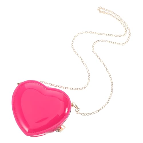 MOBUTOFU Herzförmige Kleiner Geldbörse Aus PVC Süße Reißverschlusstasche Für Damen Praktische Lippenstift Geldbörse Für Reisen Partys Und Alltag Kompakte Umhängetasche Mit Kette von MOBUTOFU