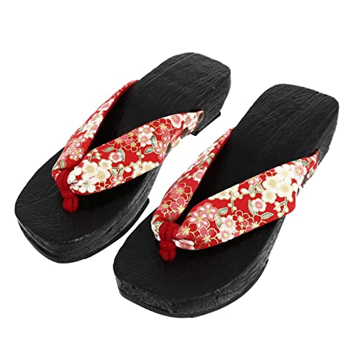 MOBUTOFU Japanische Holz Clogs Damen Sandalen mit Anti-rutsch-Sohle Atmungsaktive Bequeme Freizeit-Slipper für Strand und Alltag Traditionelles Design Stilvoll und Sicher Schwarz-rot von MOBUTOFU
