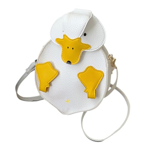 MOBUTOFU Kleine PU Crossbody Tasche Damen Cartoon Ente Schultertasche mit Verstellbarem Riemen für Handy Karten und Lippenstift Weiße Umhängetasche für Alltag und Freizeit von MOBUTOFU