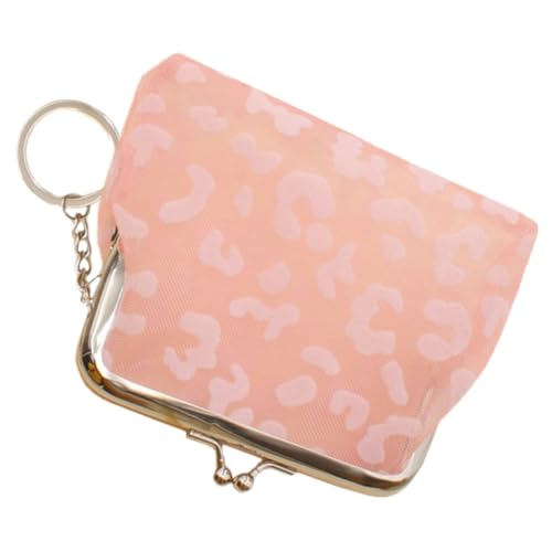 MOBUTOFU Kleiner Geldbeutel Damen Change Purse mit Kartenfach Transparente Münzbörse Schlüsselanhänger Tasche für Kreditkarten und Kleingeld Rosa Leopard Muster von MOBUTOFU