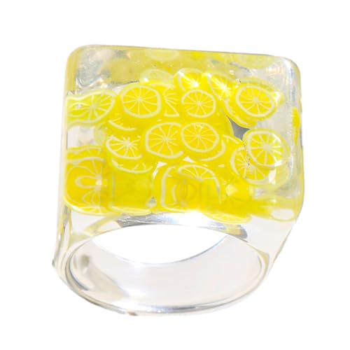 MOBUTOFU Kreativer Bunter Resin Ring mit Transparentem Frucht design Großer Modischer Fingerring aus Farbigem Acrylharz Einzigartiger Damen Schmuck für Alltag und Geschenk von MOBUTOFU