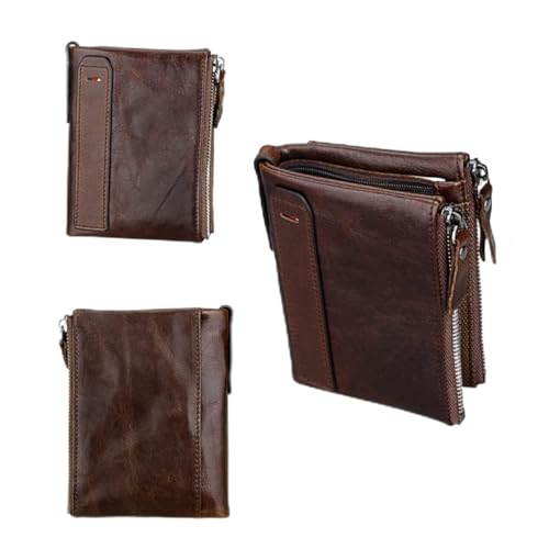 MOBUTOFU 1stück RFID Schutz Leder Geldbörse Herren Zipper Portemonnaie Multifunktionale Geldtasche Für Männer Rotbraun Mit Fächern Und Fotohalter von MOBUTOFU