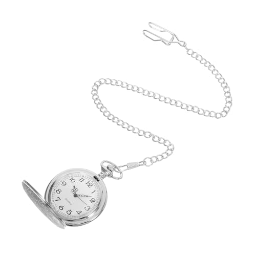 MOBUTOFU Mechanische Taschenuhr mit Handaufzug und Kette Klassische Gravierte Taschenuhr für Herren und Damen Flip Cover Design für Formelle und Anlässe von MOBUTOFU