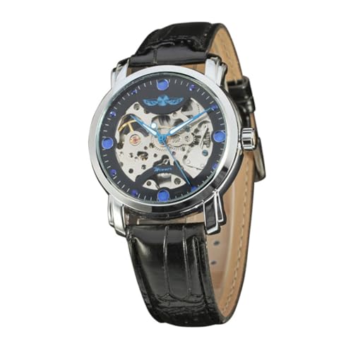 MOBUTOFU Men Hollow Style Automatikmechanische Armbanduhr Mit Pu-Band Schwarz Und Silber -Uhr Mit -gehäuse Ziffern-anzeige Für Business Und von MOBUTOFU