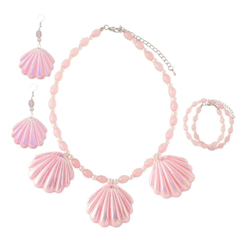 MOBUTOFU Modisches Teiliges Muschel Schmuckset Damen mit Rosa Perlen Halskette Armband Ohrhänger Hautfreundlich Langlebig Geeignet für Hochzeiten Partys und Festliche Anlässe von MOBUTOFU