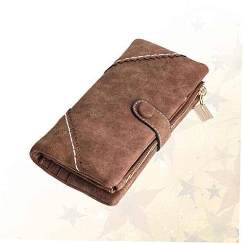MOBUTOFU Multifunktionale Damen Geldbörse aus Premium PU mit Reißverschluss und Dekorativem Spitzenverschluss Praktische Handtasche für Karten und Bargeld Mittelgroß Kaffee Farbton von MOBUTOFU