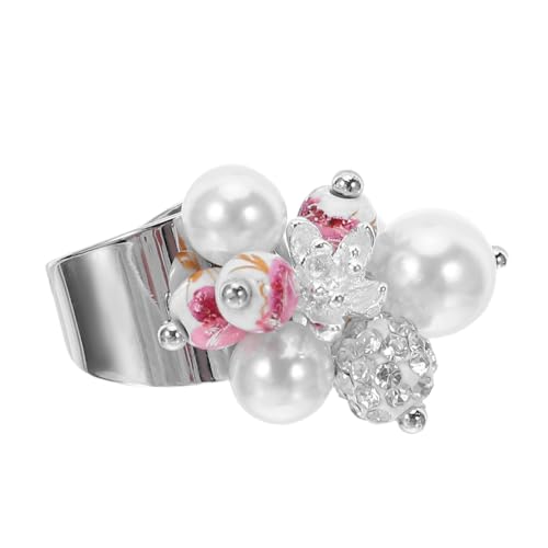 MOBUTOFU Offener Ring Mit Glasperlen Und Kunstperlen Zierlicher Daumenschmuck Für Frauen Vintage-design Für Partys Und Alltag von MOBUTOFU