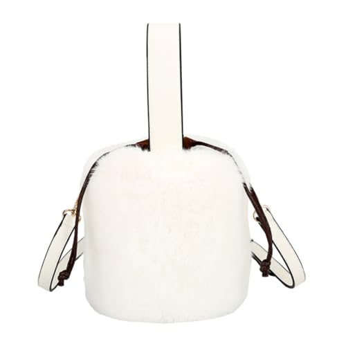 MOBUTOFU Plüsch Bucket Bag Damen Schultertasche Flauschig Handtasche Tragbar Crossbody Stilvoll Weiß von MOBUTOFU