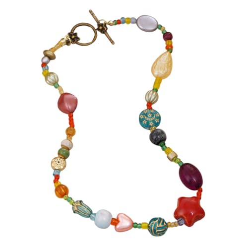MOBUTOFU Retro Farbige Perlenkette mit Sternanhängern Bohemian Stil Halskette für Damen Modischer Choker Bunten Perlen für Alltag und Besondere Anlässe von MOBUTOFU