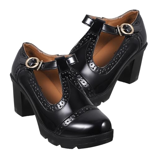 MOBUTOFU Runde Damen High Heels mit Klobigem Absatz wasserdichte Arbeitsschuhe mit Rutschfester Sohle Bequeme Klassische Pumps für Sommer und Alltag Schwarz von MOBUTOFU