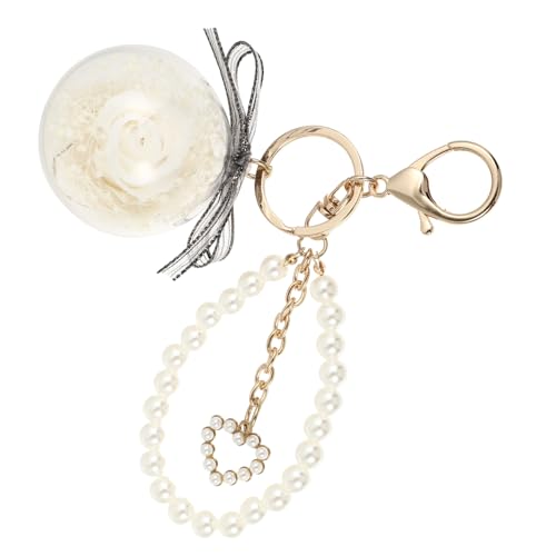 MOBUTOFU Schnur konservierter Blumen-Schlüsselanhänger Schlüsselanhänger mit Blumenquaste Rosen-Schlüsselanhänger Jahrestag valentinsgeschenk Schlüsselanhänger Acryl Weiß von MOBUTOFU