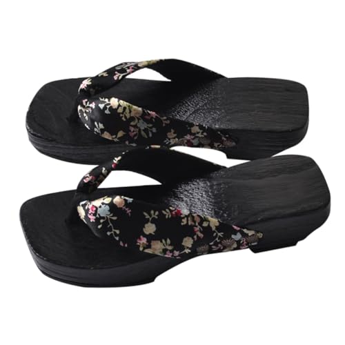 MOBUTOFU Sommer Damen Clogs Holz Pantoletten Japanischer Stil Rutschfeste Sandalen Leicht Elegant Strand Hausschuhe Freizeit Schuhe Schwarz von MOBUTOFU