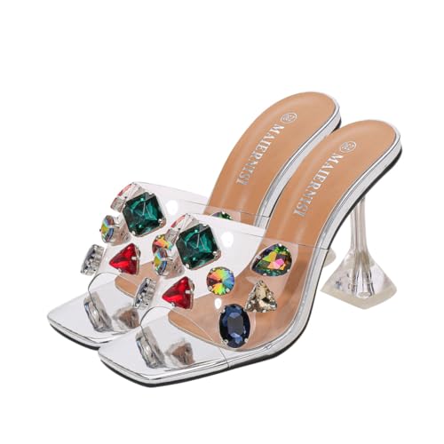MOBUTOFU Sommer Sandalen Damen mit Stabilem Absatz und Modischen Strasssteinen Vielseitig Kombinierbar Atmungsaktiv und Langlebig Bequeme High Heels für Alltag und Party von MOBUTOFU