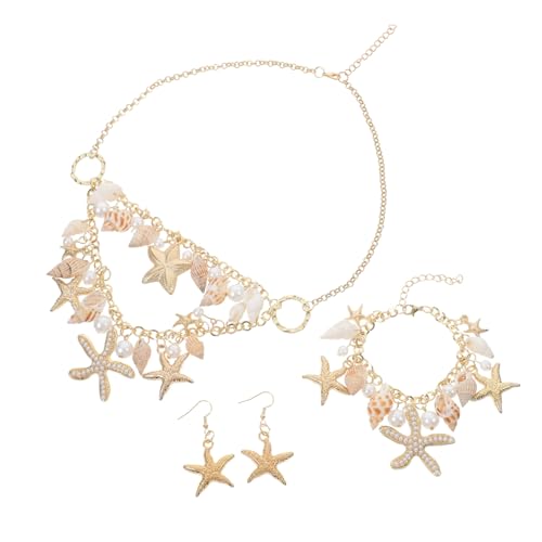 MOBUTOFU Sommer Schmuckset Damen Meeresthema Muschel Anhänger Halskette Armband Ohrringe Leicht Elegant Strand Schmuck von MOBUTOFU