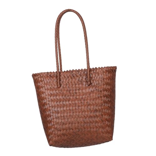 MOBUTOFU Strandtasche aus Imitations Rattan Handgewebte Damen Schultertasche mit Langem Gurt Robuste Strohtasche im Boho Stil Vintage Geflochtene Umhängetasche für Shopping Reisen und von MOBUTOFU