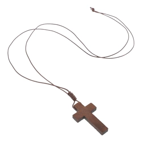 MOBUTOFU Verstellbare Holz kreuz halskette mit Knotenband Symbolischer Anhänger für Herren und Damen Modisches Vintage accessoire für Alltag und Glaubensstil von MOBUTOFU