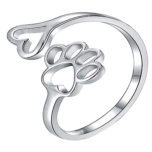 MOBUTOFU Verstellbarer Offener Ring Damen Pfotenabdruck Design Kreativer Fingerring Silberfarbener Schmuck für Alltag und von MOBUTOFU