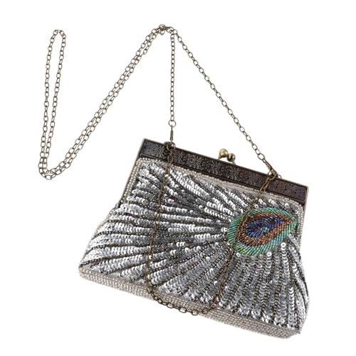 MOBUTOFU Vintage Perlenbesetzte Pfauen Abendtasche Damen Clutch Retro Handgefertigt Glänzend Schultertasche Für Hochzeit Bankett Cocktailparty von MOBUTOFU