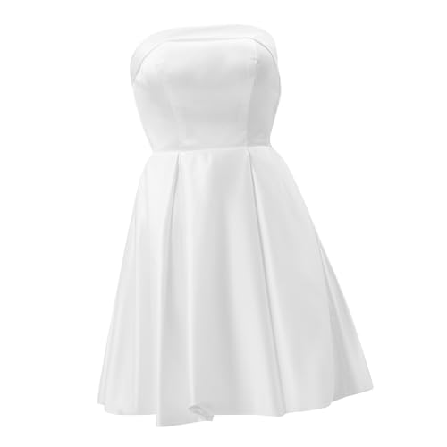 MOBUTOFU Weißes Trägerloses Minikleid Damen Bustier Stil Polyester für Abschlussfeier Geburtstag Vielseitig Elegant Kurz von MOBUTOFU