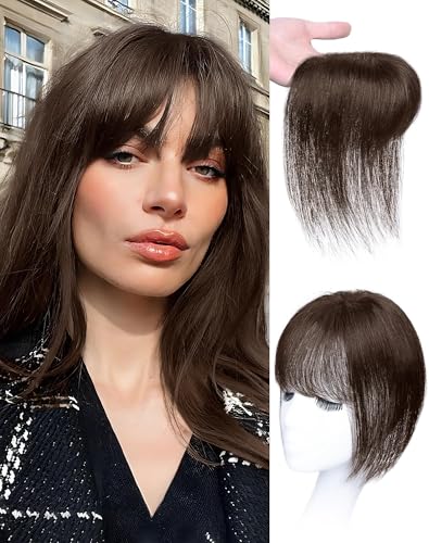 Haaraufsatz für Damen, Echthaar, Pony, 360°-3D-Abdeckung, Clip auf Pony, für den täglichen Gebrauch, 25,4 cm, Dunkelbraun Haaraufsatz für Damen, Echthaar, Pony, 360°-3D-Abdeckung, Clip auf Pony, für den täglichen Gebrauch, 25,4 cm, Dunkelbraun von MOCA HAIR