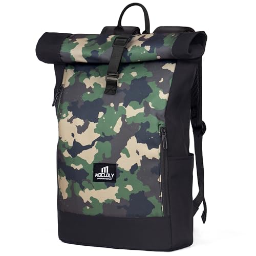 MOCLOLY Rolltop Rucksack Damen - Wasserdicht Rollrucksack - Mit Laptopfach Klein Travel Backpack, Elegant Reiserucksack für Uni Business Arbeit City Reise, Tarnung von MOCLOLY