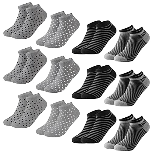 MOCOCITO Sneaker Socken Herren Damen | aus Baumwolle 8/12 Paar, Sportsocken Herren Damen 35-48 | Füßlinge | Laufsocken | Kurze Socken | Größen 35-48… (39-43, Streifen und Punkt 12 Paar[Schwarz+Grau]) von MOCOCITO