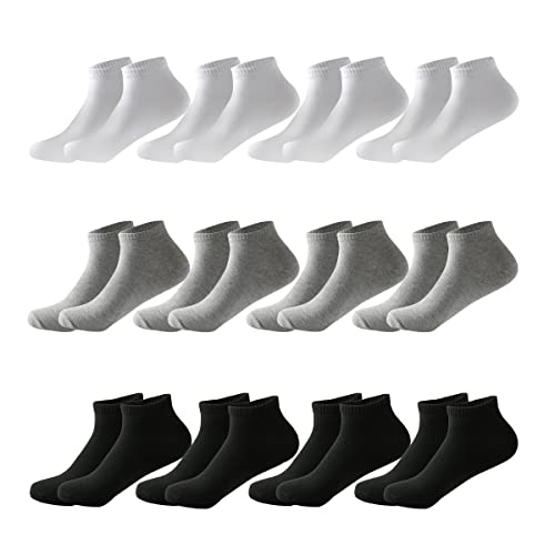 MOCOCITO Sneaker Socken Herren Damen | aus Baumwolle 8/12 Paar, Sportsocken Herren Damen 35-48 | Füßlinge | Laufsocken | Kurze Socken | Größen 35-48… (35-38, 12 Paar Schwarz+Weiß+Asche) von MOCOCITO