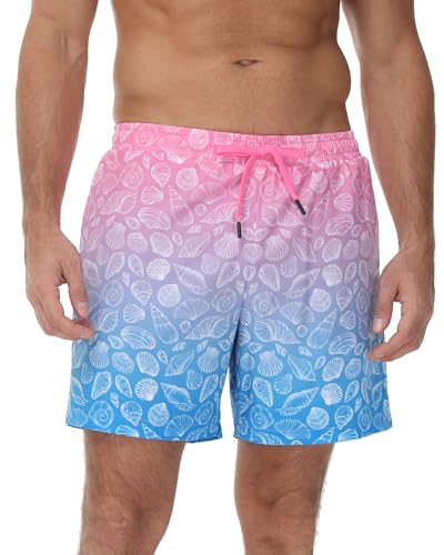 MOCOLY Badeshorts Herren Bunt Kurze Badehose Männer Schnelltrocknend Schwimmhose Sommer Shorts zum Surf Strand Surf Swimming mit Mesh-Futter Innenhose Pink Blue XL von MOCOLY
