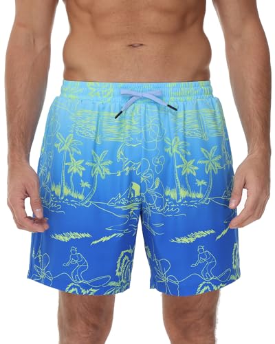 MOCOLY Badeshorts Herren Bunt Kurze Badehose Männer Schnelltrocknend Schwimmhose Sommer Shorts zum Surf Strand Surf Swimming mit Mesh-Futter Innenhose Blau XL von MOCOLY