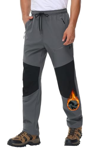 MOCOLY Wanderhose Herren Winter Cargo Outdoor Thermo Warme Gefüttert Softshell Ski Hose Grau 3XL von MOCOLY