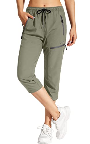 MOCOLY Damen Wanderhose Wasserdicht Elastische Outdoorhose Caprihose Trekkinghose 3/4 Lange Cargohose Kurz Sommer Wander Hose Freizeithose UPF 50 mit Reißverschlusstasche von MOCOLY