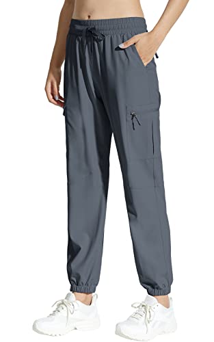 MOCOLY Damen Jogginghose Cargohose Wanderhose Leichte Trekkinghose Wasserdicht Outdoorhose Trainingshose Sweathose Joggpants Cargo Sport Hosen für Frauen mit Taschen Grau M von MOCOLY