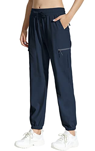 MOCOLY Damen Jogginghose Cargohose Wanderhose Leichte Trekkinghose Wasserdicht Outdoorhose Trainingshose Sweathose Joggpants Cargo Sport Hosen für Frauen mit Taschen Navy Blau XS von MOCOLY