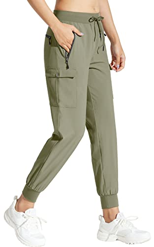 MOCOLY Damen Jogginghose Cargohose Wanderhose Leichte Trekkinghose Wasserdicht Winddicht Outdoorhose Trainingshose Sweathose Joggpants Baggy Cargo Sport Hosen für Frauen mit Taschen Grün S von MOCOLY