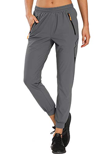 MOCOLY Damen Jogginghose Leichte Lange Sporthose Schnelltrocknende Trainingshose Sport Fitness Lässige Outdoorhose Trekkinghose Sweathose mit Reißverschlusstaschen Lang-Mittelgrau S von MOCOLY