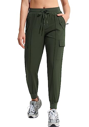 MOCOLY Damen Leichte Atmungsaktive Wanderhose Trekkinghose Outdoor wasserdichte Cargo Hose Kletterhose Outdoorhose Elastischer Bund und Taschen mit Sonnenschutz Armeegrün L von MOCOLY