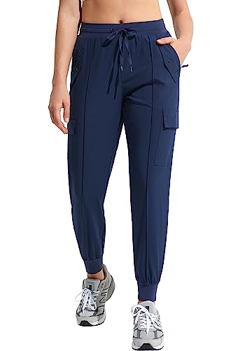 MOCOLY Damen Leichte Atmungsaktive Wanderhose Trekkinghose Outdoor wasserdichte Cargo Hose Kletterhose Outdoorhose Elastischer Bund und Taschen mit Sonnenschutz Navy Blau M von MOCOLY