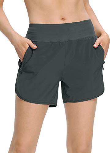 MOCOLY Damen Sport Shorts Kurze Hose Yoga Fitness Gym Laufshorts Atmungsaktive Kurze Sporthose Laufhose Jogginghose 4 & 7 Zoll Shorts Kurz-Grau XXL von MOCOLY