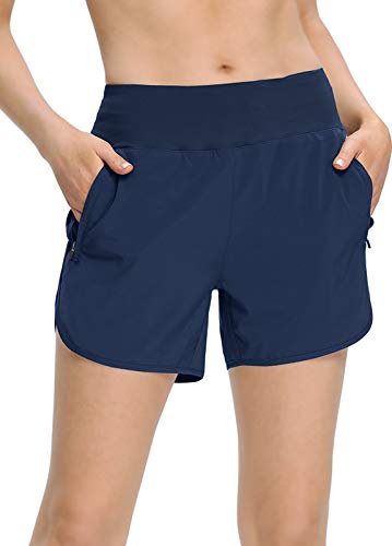 MOCOLY Damen Sport Shorts Kurze Hose Yoga Fitness Gym Laufshorts Atmungsaktive Kurze Sporthose Laufhose Jogginghose 4 & 7 Zoll Shorts Kurz-Navy XL von MOCOLY